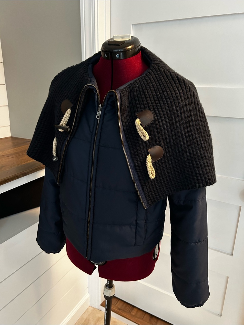 Anthropologie Navy Puffer Jacket with Knit Capelet